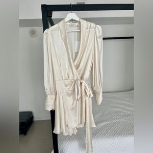 $595 Zimmermann Silk Wrap Mini Dress in cream Size 1